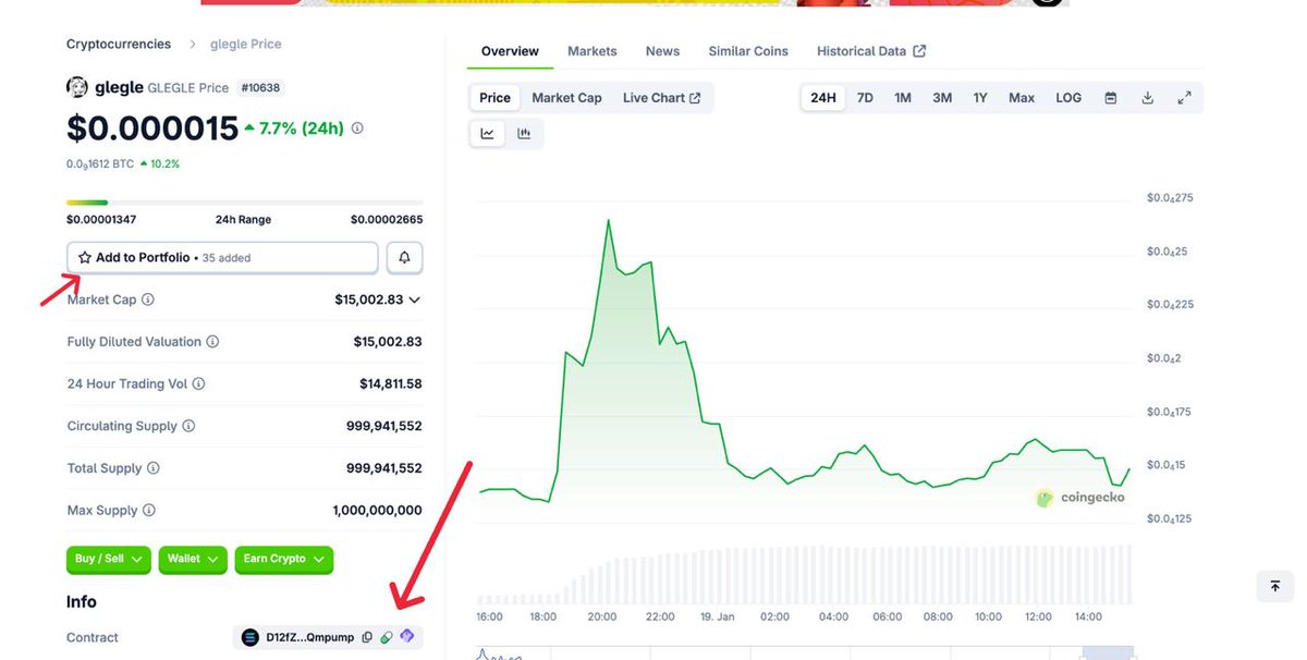 GleGleOnSol's tweet image. BEWARE OF IMPERSONATORS 

1. Verify our $glegle contract address on @coingecko 
"D12fZ1v9WK3VhpLGejb99GT6MzwPjGWLhjN8upQmpump "

2. add $glegle to your portfolio by clicking the star and the bell