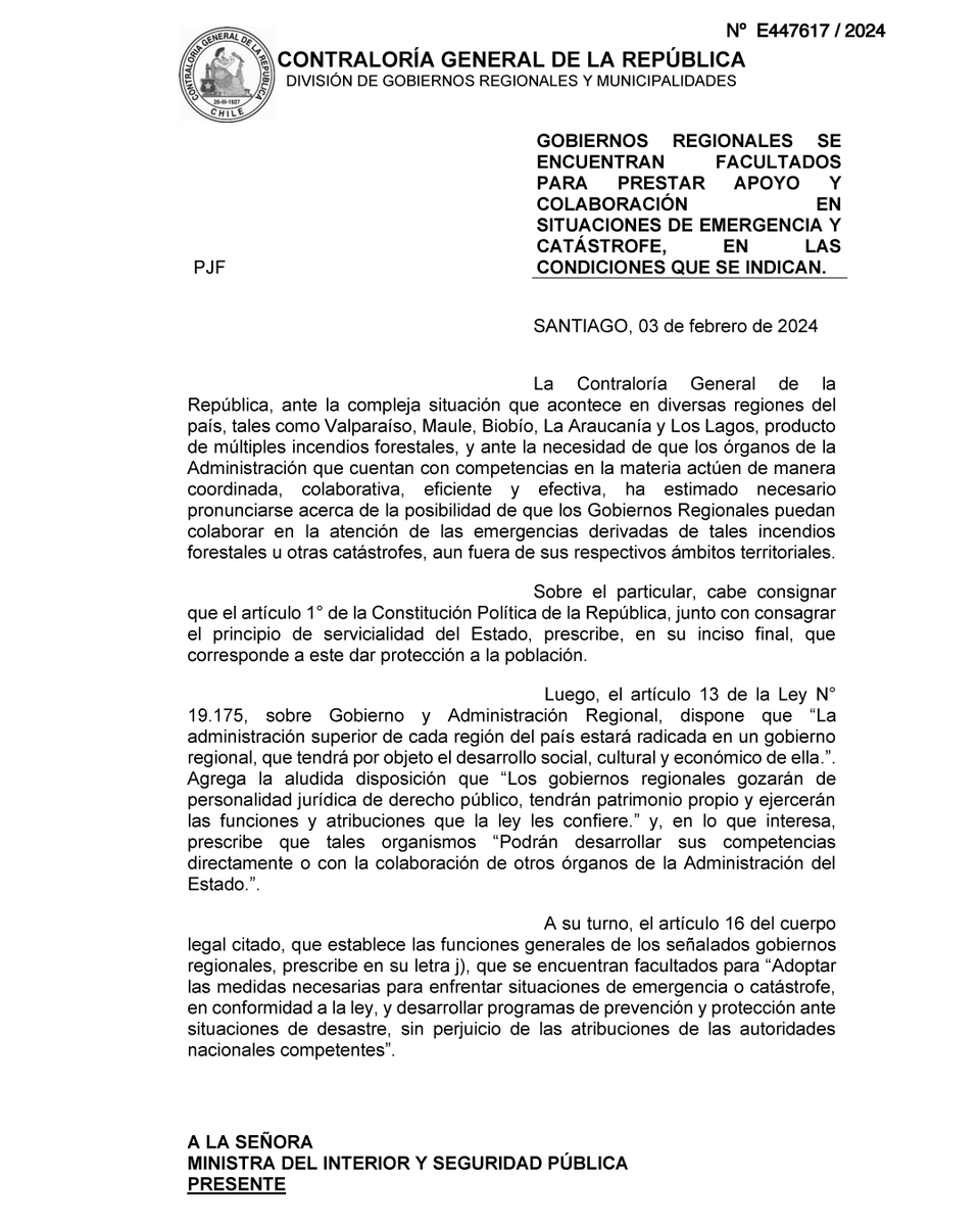 🔴AHORA | Reiteramos dictamen de 2024, que señala que los Gobiernos Regionales se encuentran facultados para prestar apoyo y colaboración en situaciones de emergencia y catástrofe