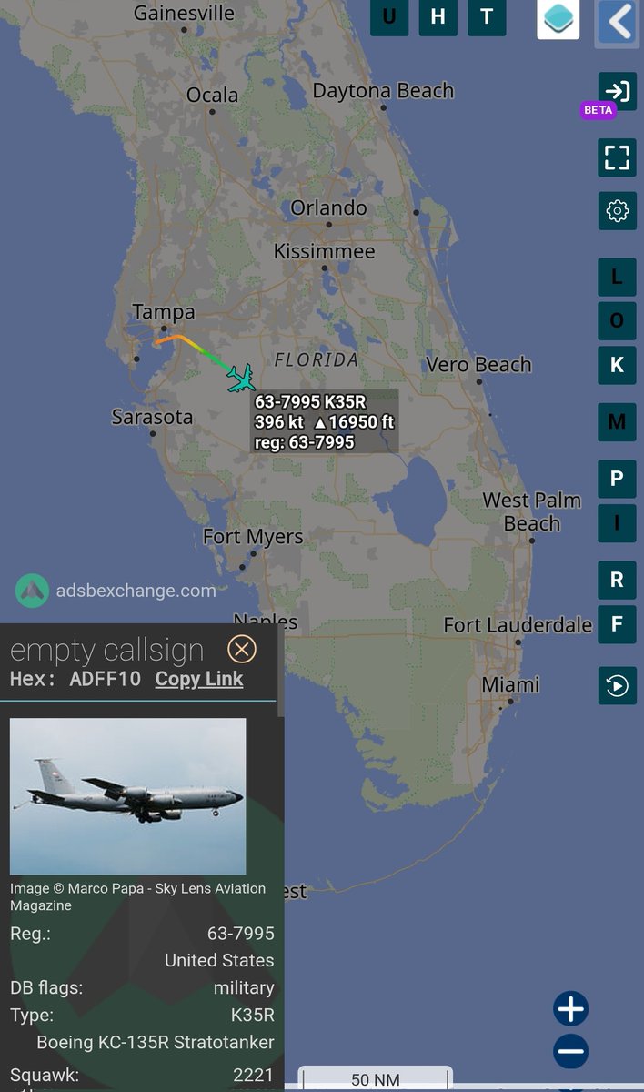 sipjack1776's tweet photo. KC-135R Stratotanker 
#ADFF10/63-7995
Tracking SE out of MacDill AFB (KMCF)
@Borrowed7Time @r4streando @MichaelBonet8 @FlconEYES https://t.co/u2g57iKW4z