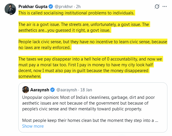 Every. Single. Word.

The garbage mountains adorning your cities?
Who creates the garbage?

Govt APPROVES manufacture &amp; trade of the cheap (but environmentally incredibly damaging) packaging that ends up in landfills.

Then it wants to send us on a guilt trip.
Don't fall for it.