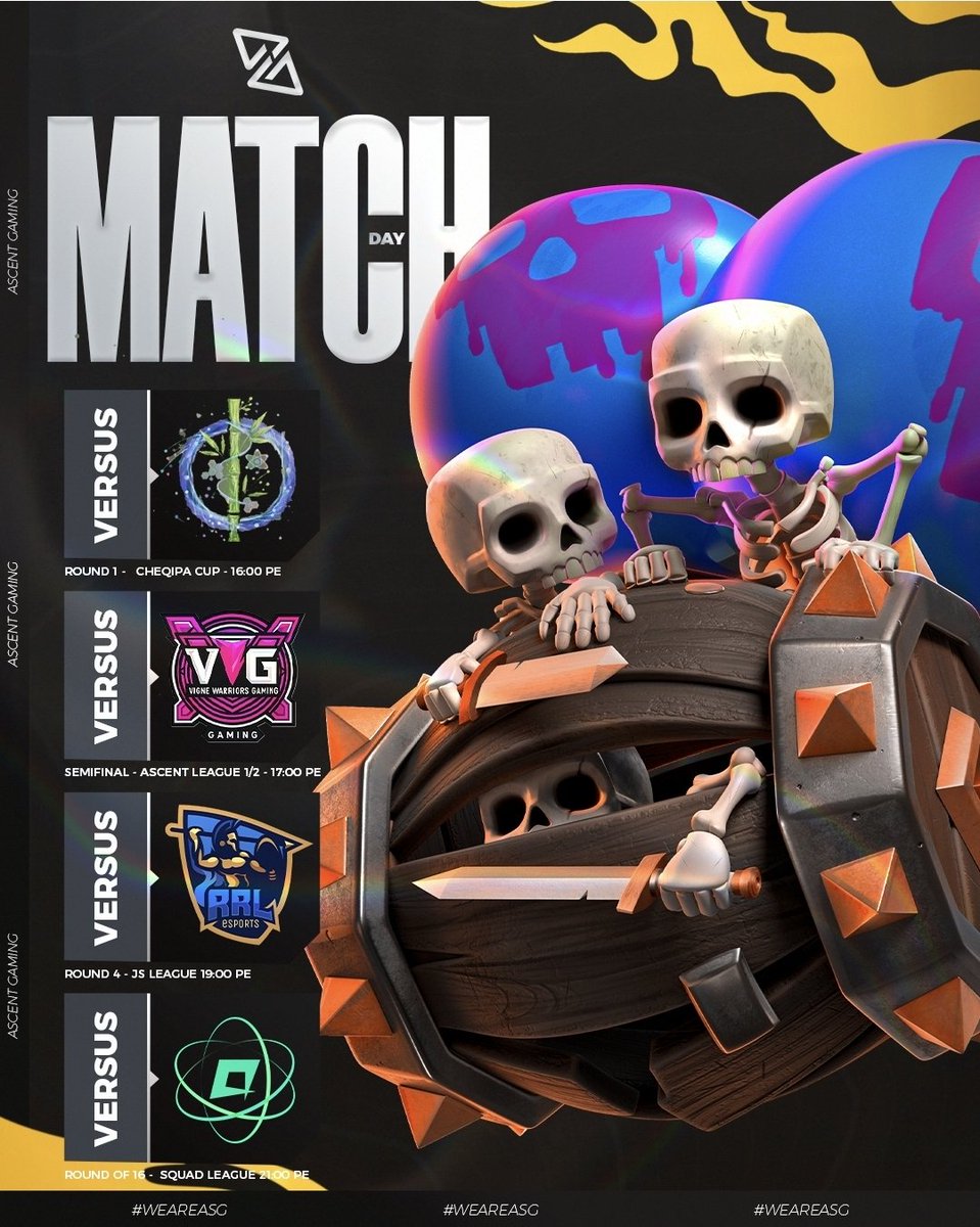 #CR • 𝐌𝐀𝐓𝐂𝐇 𝐃𝐀𝐘 - 𝐂𝐋𝐀𝐒𝐇 𝐑𝐎𝐘𝐀𝐋𝐄 ⚫️🟡

A new day of competition.
Four key matches throughout the day.

🏆 <a href="/cheqipateam/">ChéQiPa</a> 🆚️ #ZeroPoint
⏰️ 16:00hrs. 🇵🇪 – [Round 1]

🏆 <a href="/AscentGamingGG/">Ascent Gaming</a> 🆚️ <a href="/VigneWarriorsG/">Vigne Warriors Gaming</a>
⏰️ 17:00hrs. 🇵🇪 – [Semifinal]

🏆 <a href="/jsleague_01/">JS LEAGUE</a> 🆚️