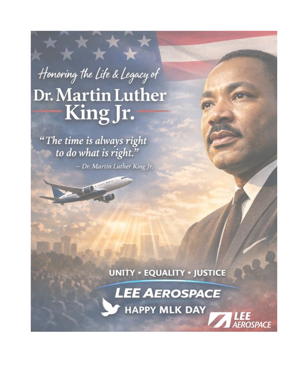 ✨ Today, we honor the life and legacy of Dr. Martin Luther King Jr. — a leader whose courage, vision, and unwavering commitment to equality continue to inspire us all.

#MLKDay #MartinLutherKingJr #Equality #Inspiration #LeeAerospace