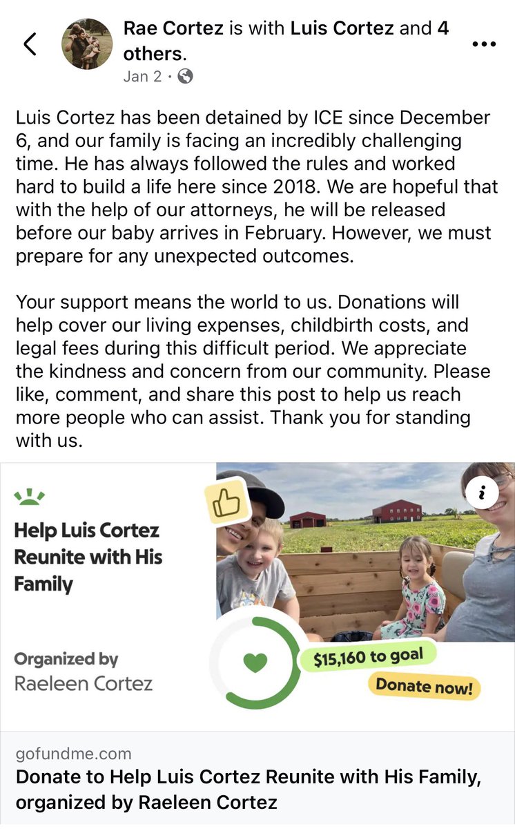 Por favor ayudenme a difundir, mi amigo Luis Cortez fue detenido por ICE y su familia depende de él gofund.me/a0d1778b5