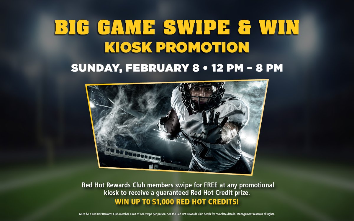FireKeepers's tweet image. Big Game Sunday just got even better. Swipe at the kiosk and score a guaranteed Red Hot Credit prize. 🏈