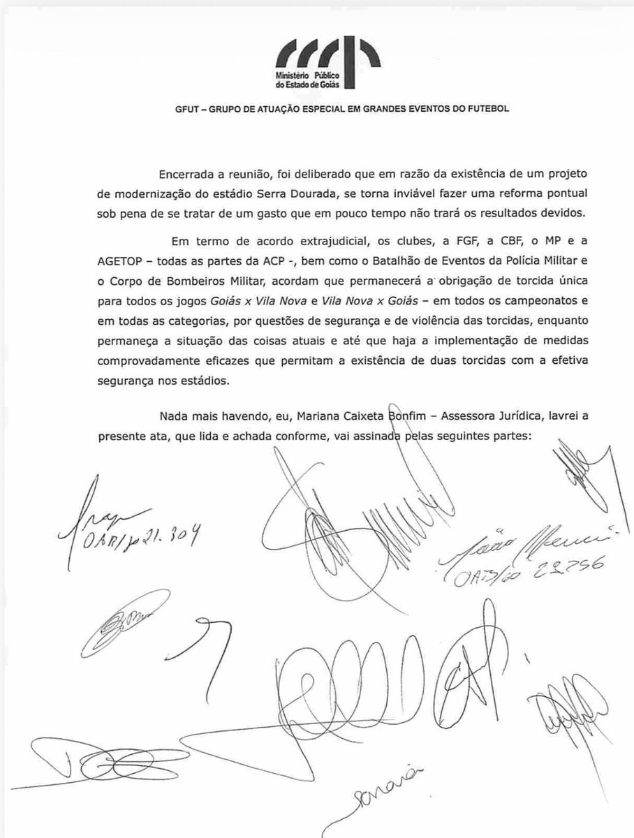 🚨 APURAÇÃO EXCLUSIVA 🚨l
Analisando os documentos do acordo firmado em 2018, nossa reportagem identificou uma inconsistência grave: a proibição de duas torcidas cita apenas o clássico Goiás x Vila Nova.

❌ Não há qualquer menção a jogos com o Atlético-GO.