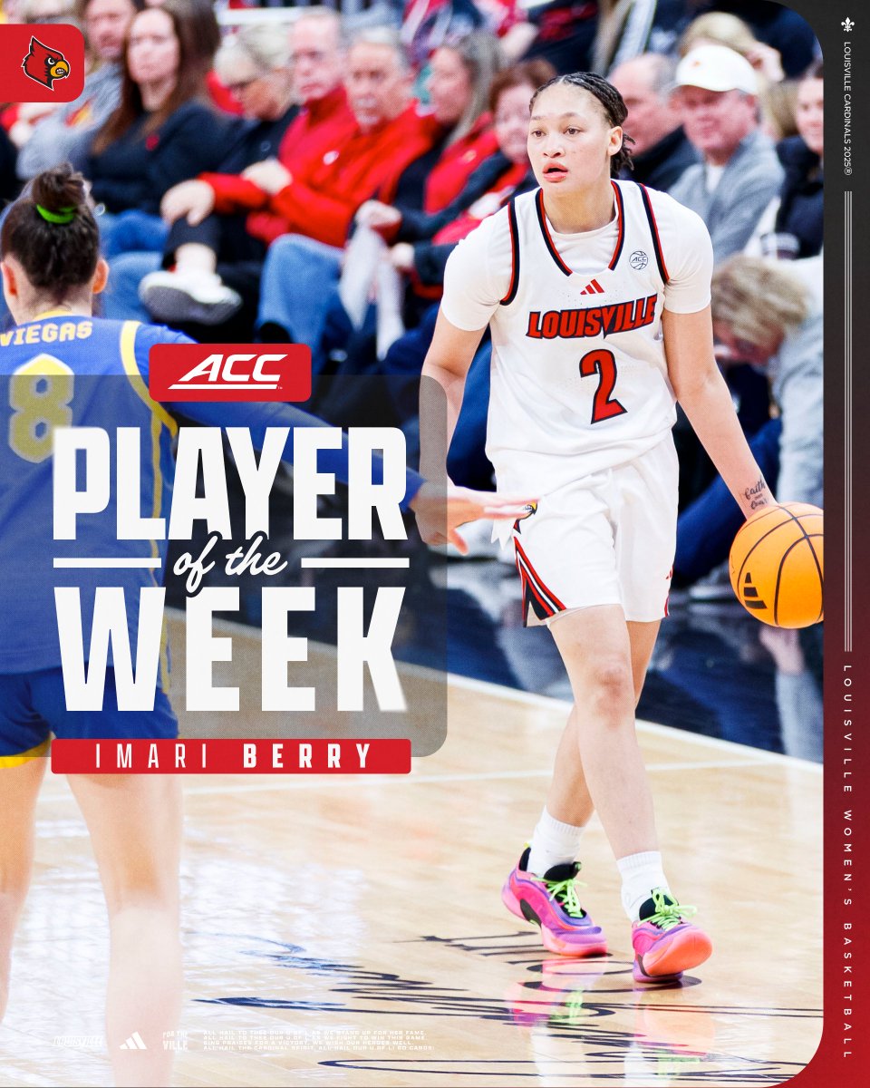 𝑨𝑪𝑪 𝑷𝒍𝒂𝒚𝒆𝒓 𝒐𝒇 𝒕𝒉𝒆 𝑾𝒆𝒆𝒌 🏅

<a href="/BerryImari/">Imari Berry</a> earns her first career ACC Player of the Week honor‼

📰 uofl.me/4a3UJBK

#GoCards