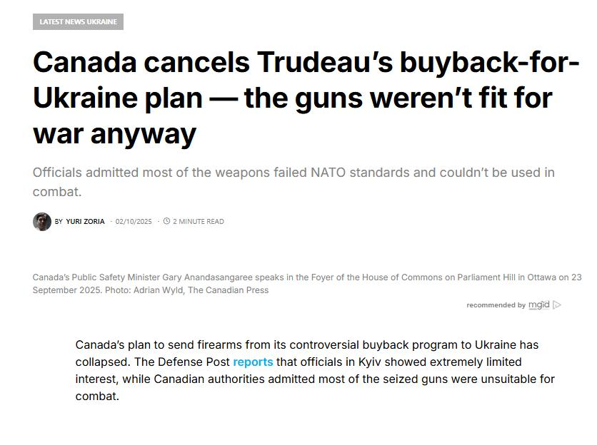 ProLifeAFreedom's tweet photo. @RachelBendayan The Ukrainians rejected guns seized from law-abiding Canadians for being unsuitable for war, particularly they did not meet NATO standards https://t.co/wqJtu98gXk