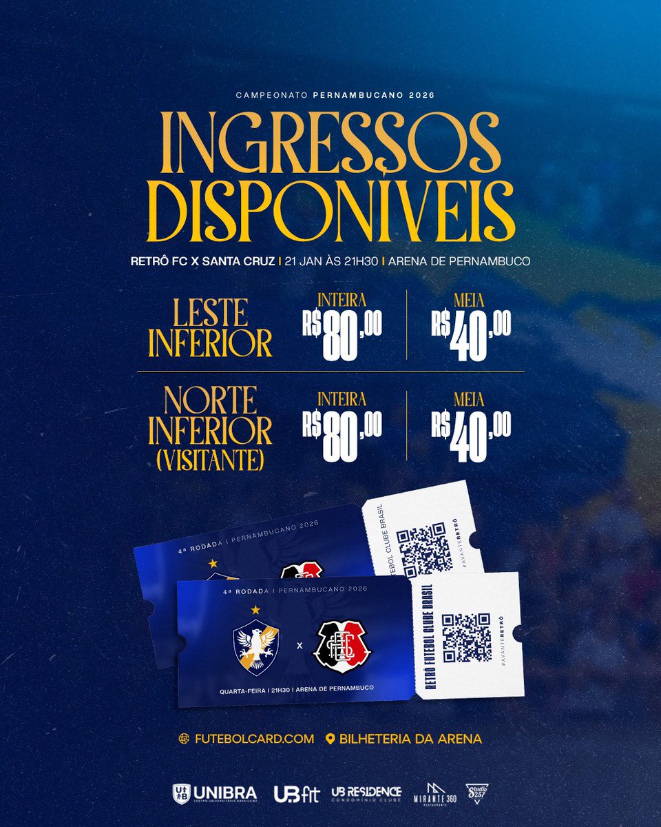 INGRESSOS DISPONÍVEIS! 🎟️

Os ingressos para a partida de quarta-feira (21), contra o Santa Cruz já estão disponíveis. Garanta já o seu ingresso online pelo site: futebolcard.com, ou no dia do jogo, nas bilheterias da Arena!

Vamos juntos apoiar a Fênix de Camaragibe!