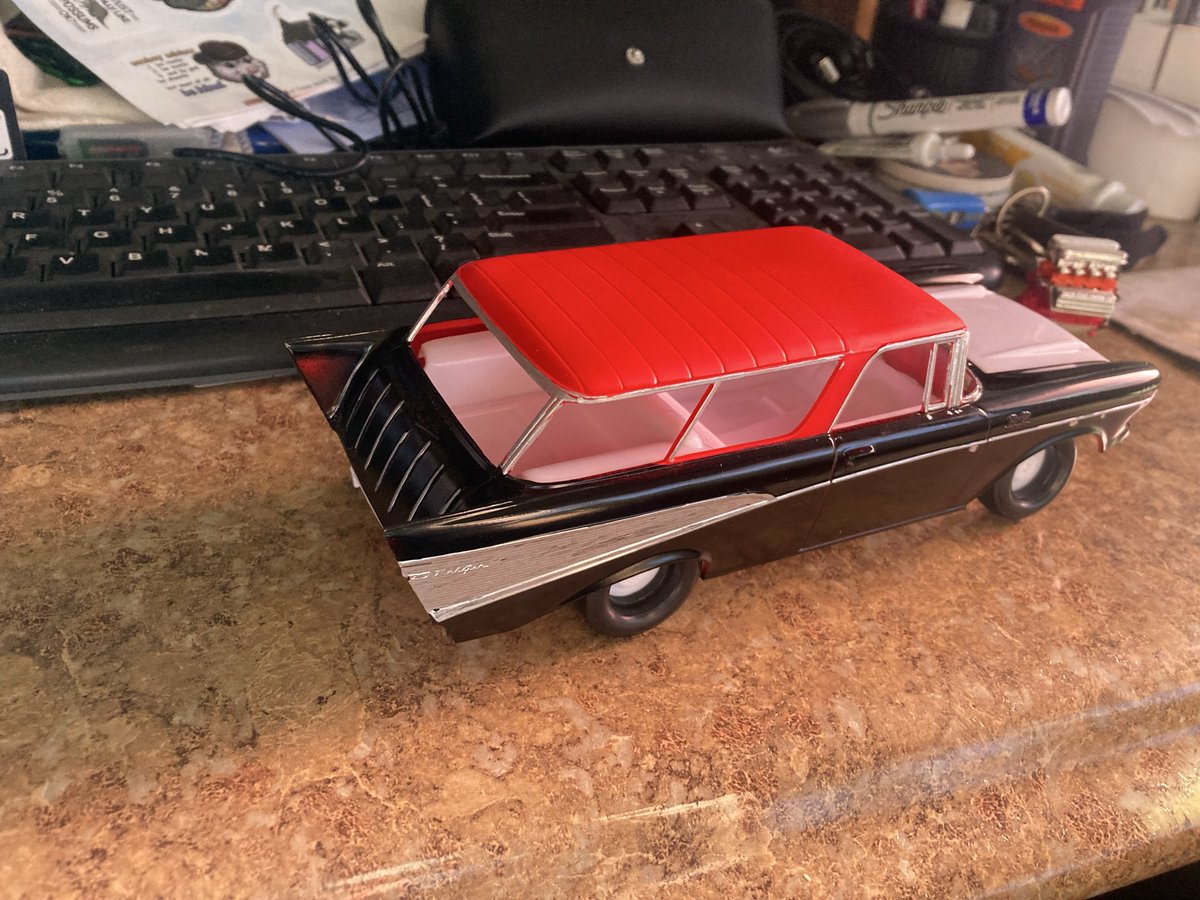 😆 I must be bored… 
And of course I stuffed slicks under the back. Just trying to lower the nose a bit. Might have to shave the front suspension a bit and glue it