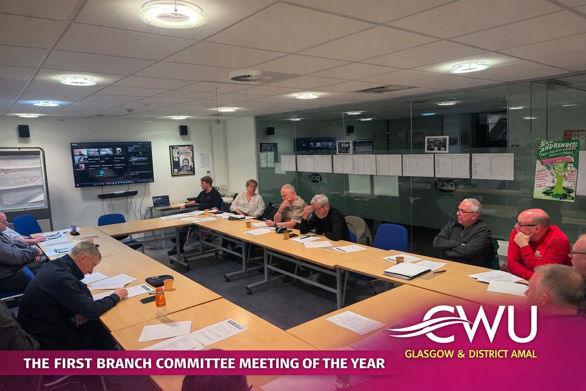 ✊ First Branch Committee Meeting of the Year

CWU Glasgow &amp; District Amal officers came together for the first committee meeting of the year,focusing on workplace issues, member support, organising, 

United in purpose. Focused on members. Ready for the year ahead.