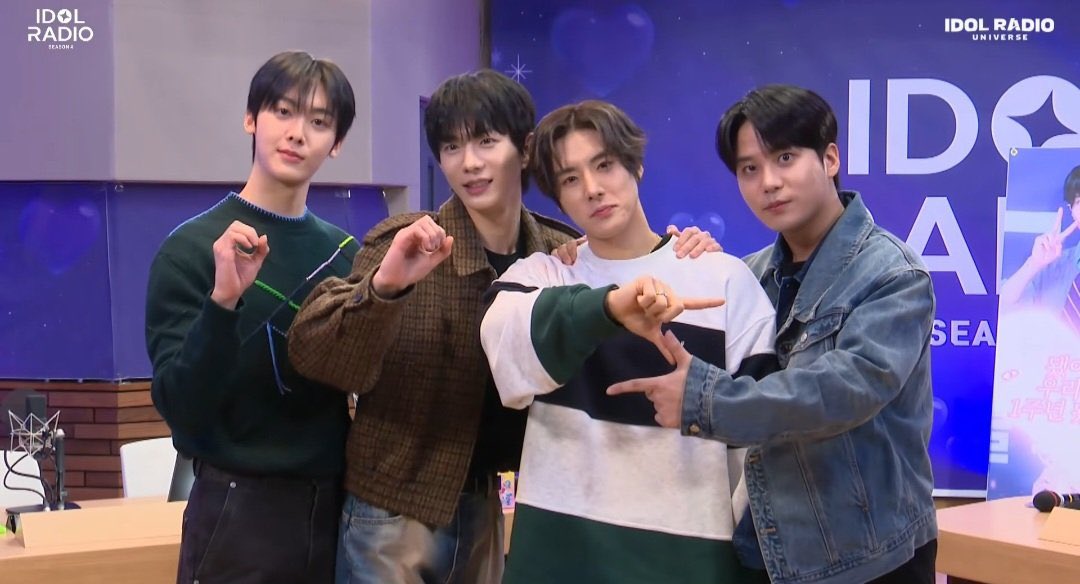 astropopbase's tweet image. Sanha, Eric, Jongho, and Bomin on today’s episode of Idol Radio!
