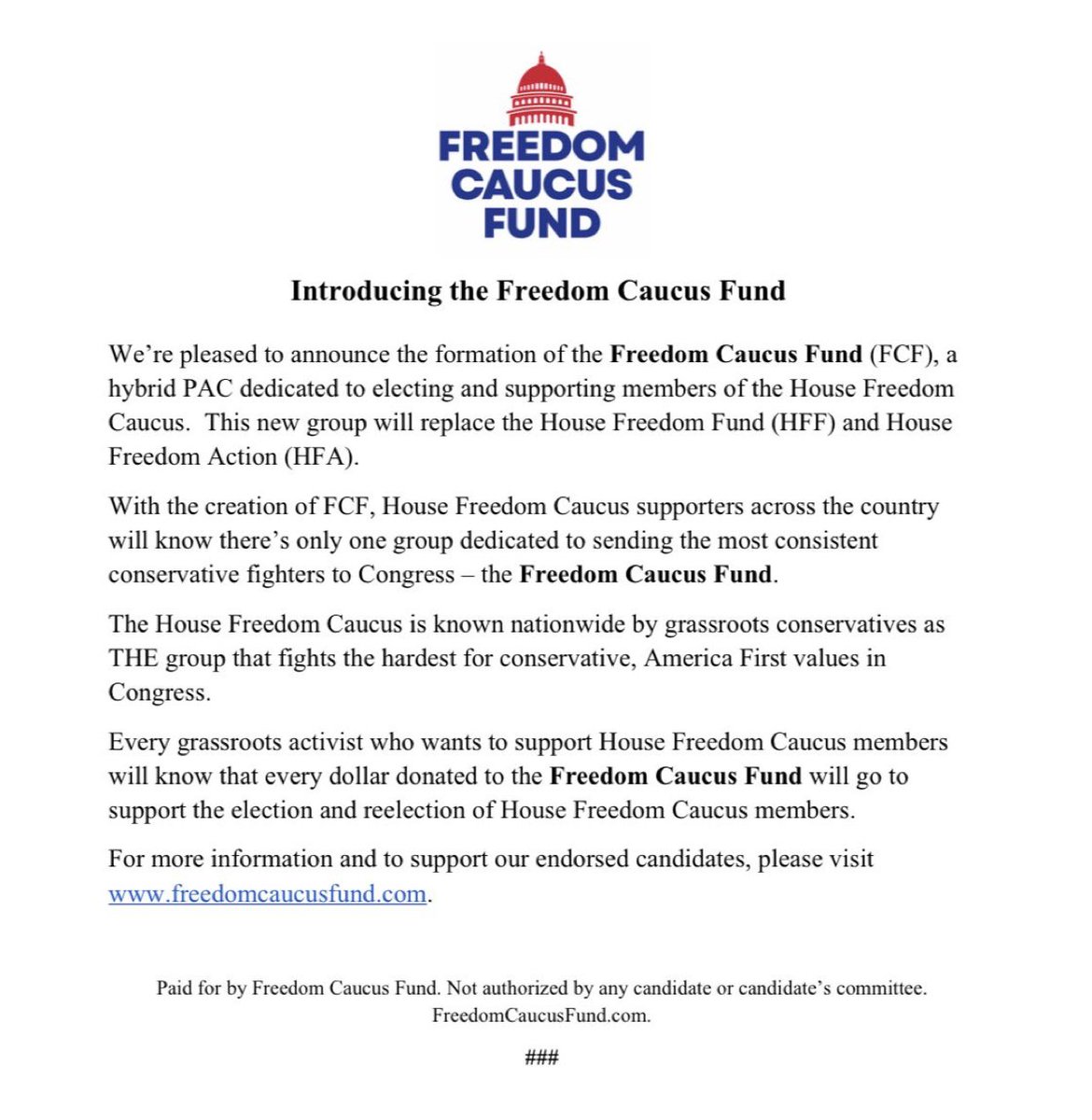 TheCalvinCooli1's tweet photo. 🚨Just in: The House Freedom Caucus has launched the creation of the Freedom Caucus Fund
This group (@HFreedomAction) is dedicated to electing and supporting members of the House Freedom Caucus https://t.co/zXk3UCQBHf