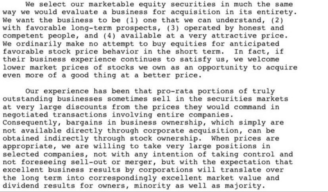 F_Compounders's tweet image. Warren Buffett explains how Berkshire selects their stocks

Buffett lists 4 of his criteria
