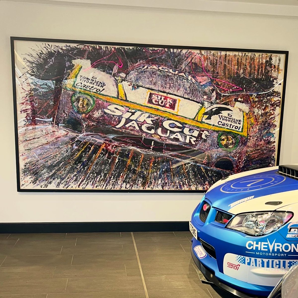 Popbangcolour's tweet image. Always great to pop by friends Adrenaline Collective whilst over near Leamington Spa

In the luxury, sports &amp;amp; supercar dealership there are original #Paintwithcars artworks on display 

The #Lemans Silk Cut Jaguar, Land Rover Defender &amp;amp; Aston artworks are all available to buy.
