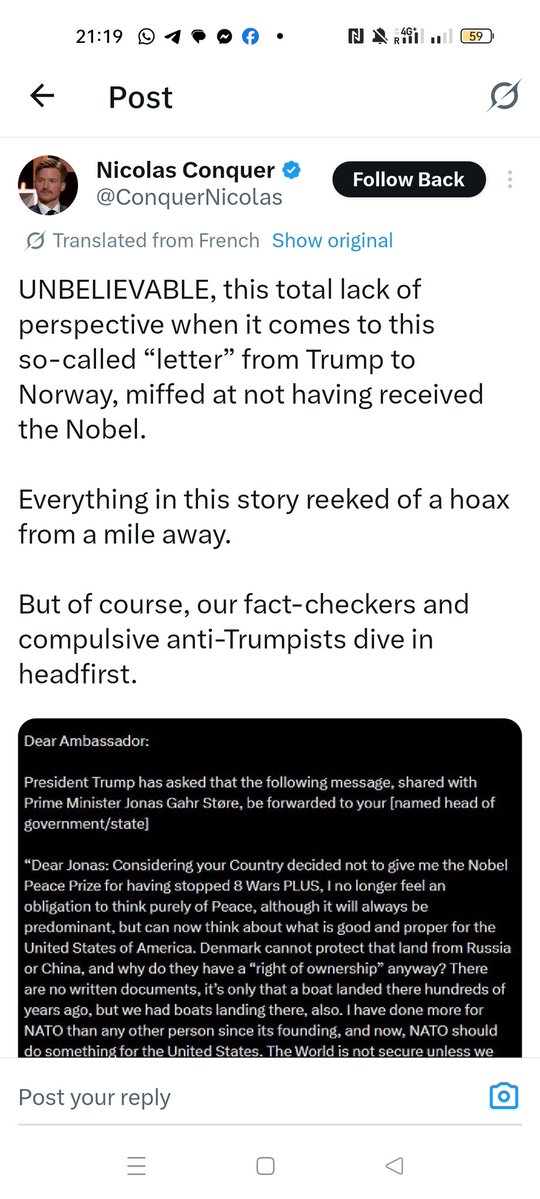 Valen10Francois's tweet image. This is frankly hilarious 

Ex MAGA "spokesman" for France first says Trump's Norway letter is obviously FAKE NEWS for dumb journalists

And minutes later, when its authenticity is confirmed, finds the letter remarkable 

Cultural revolution levels of sycophancy