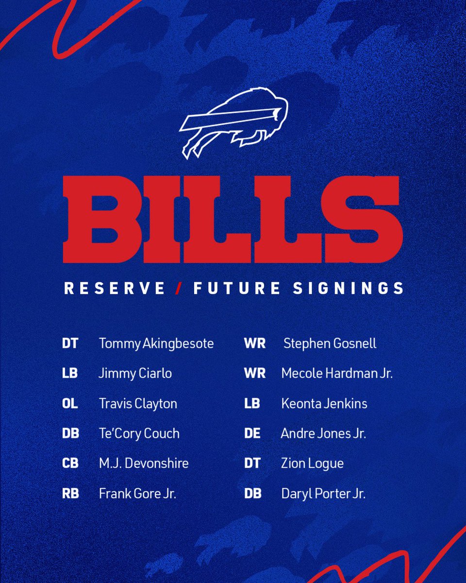 BuffaloBills's tweet image. We've signed 12 players to reserve/future contracts for 2026.