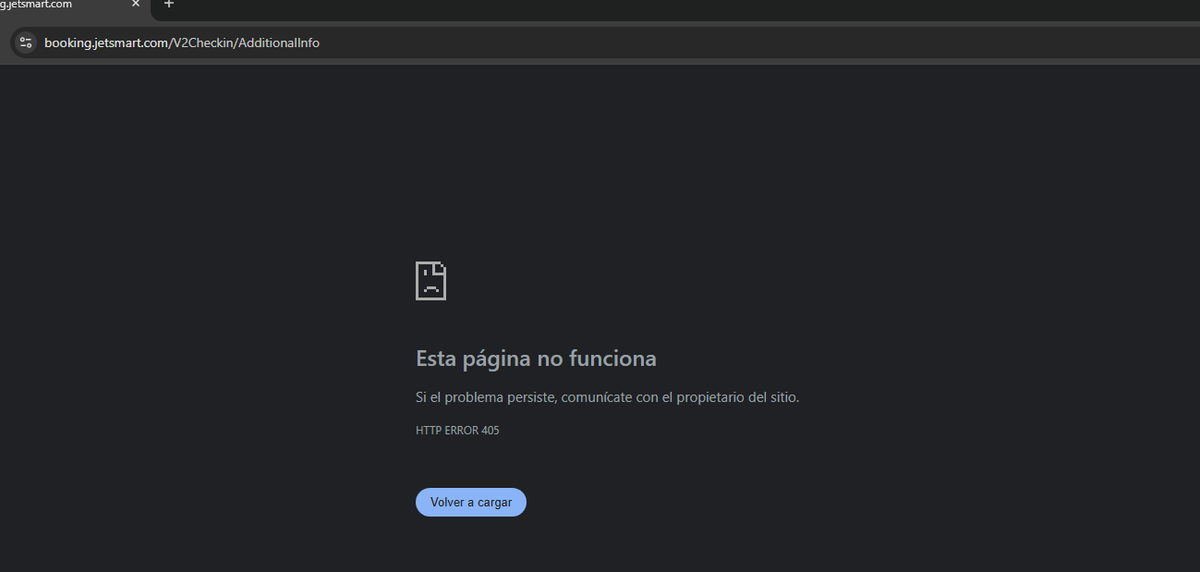 Hola <a href="/VuelaJetSMART/">JetSMART</a>  después no quiero reclamos o cobros adicionales porque la página para hacer check-in funciona mal tras el último "continuar". Y probé con otro navegador y en modo incógnito.
