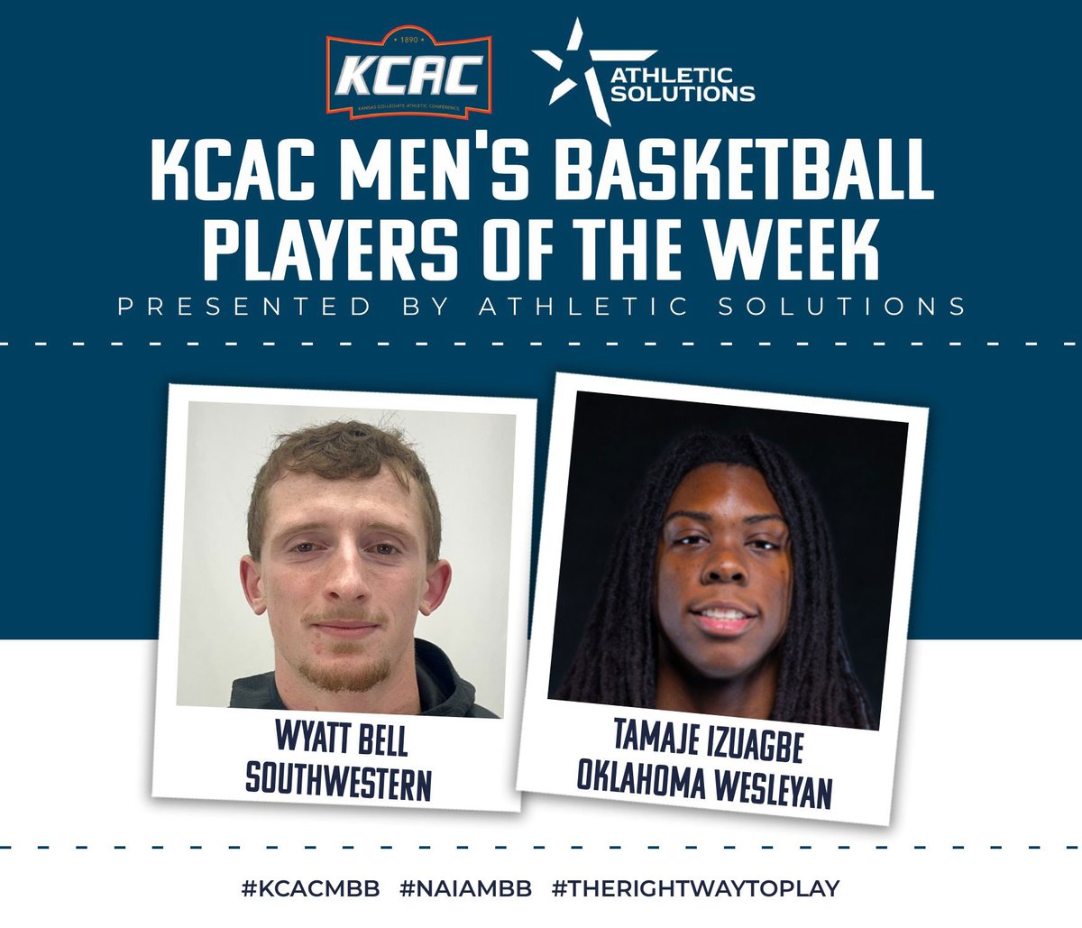 kcacsports's tweet image. Wyatt Bell of @buildersports and Tamaje Izuagbe of @OKWUeagles Earn KCAC Men's Basketball Weekly Honors, presented by @ath_solutions! #KCACmbb #NAIAMBB #TheRightWayToPlay

kcacsports.com/news/2026/1/19…

@NAIA @NAIAHoopsReport