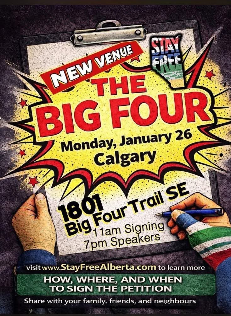 Change of venue ! 

Share it out folks ! 

#AlbertaIndependence