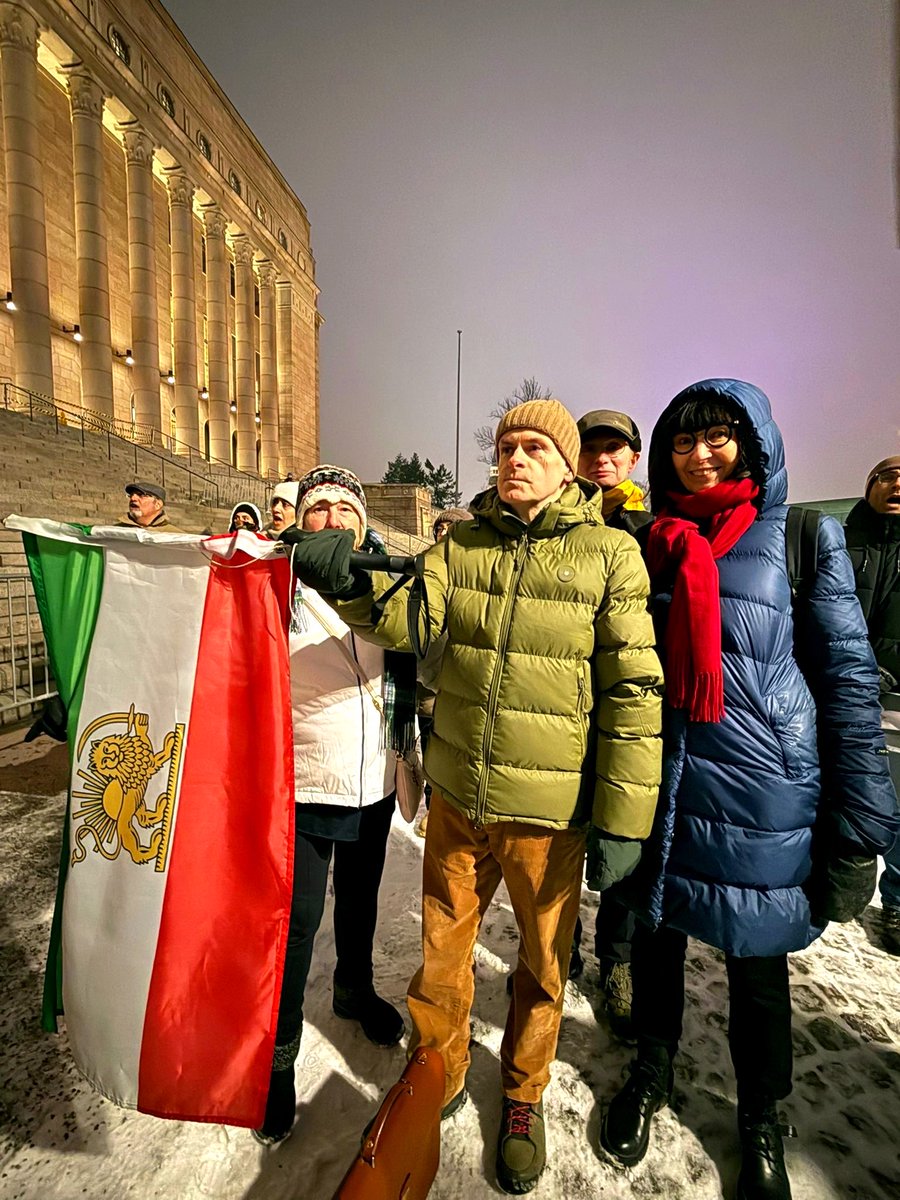 EC4Israel's tweet image. We stand with the people of Iran. 
Today, infront of the Finnish Parliament. #FreeIran #Iran #KingRezaPahlavi