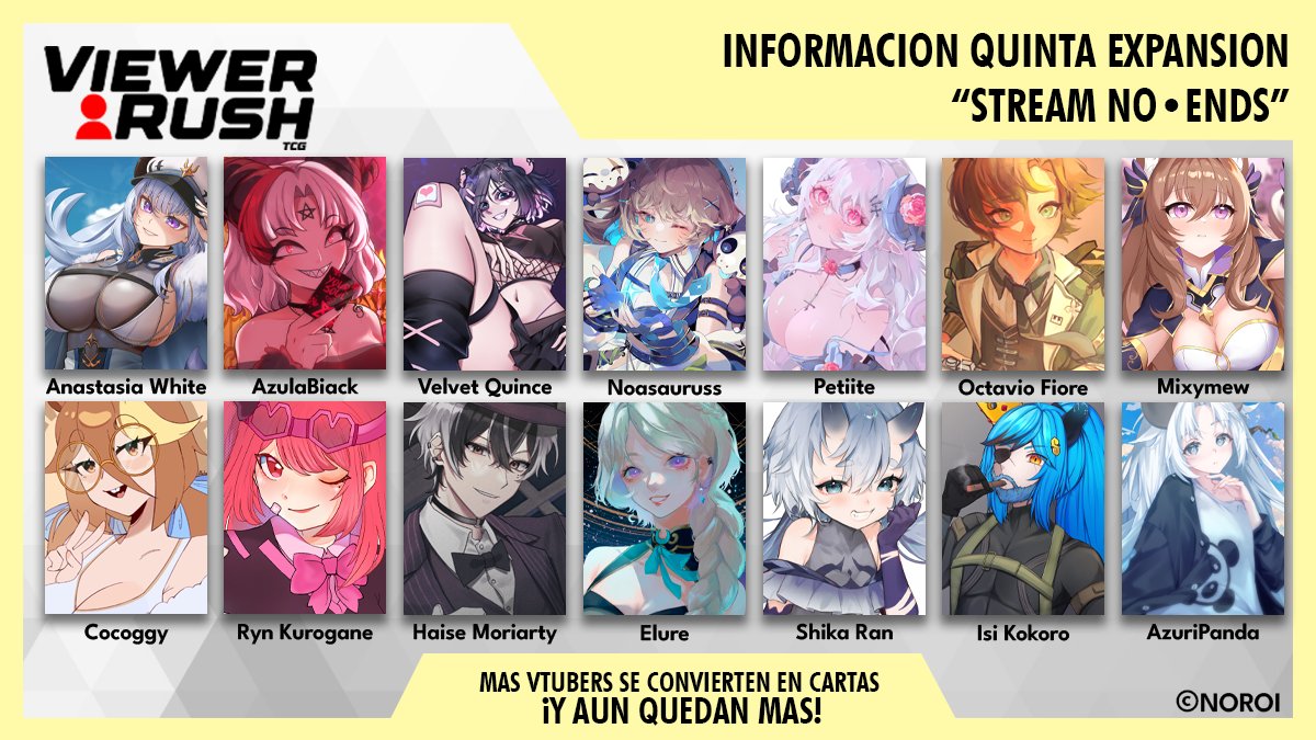 ViewerRushTCG's tweet image. 🎉 ANUNCIO DE SALIDA DE ULTIMA EXPANSION #ViewerRushTCG🎉
Se viene la ultima expansion para Viewer Rush, mostramos algunos de los ultimos vtubers añadidos a el juego!
Próximamente estaremos revelando mas información
#VRTCG #ViewerRushTCG