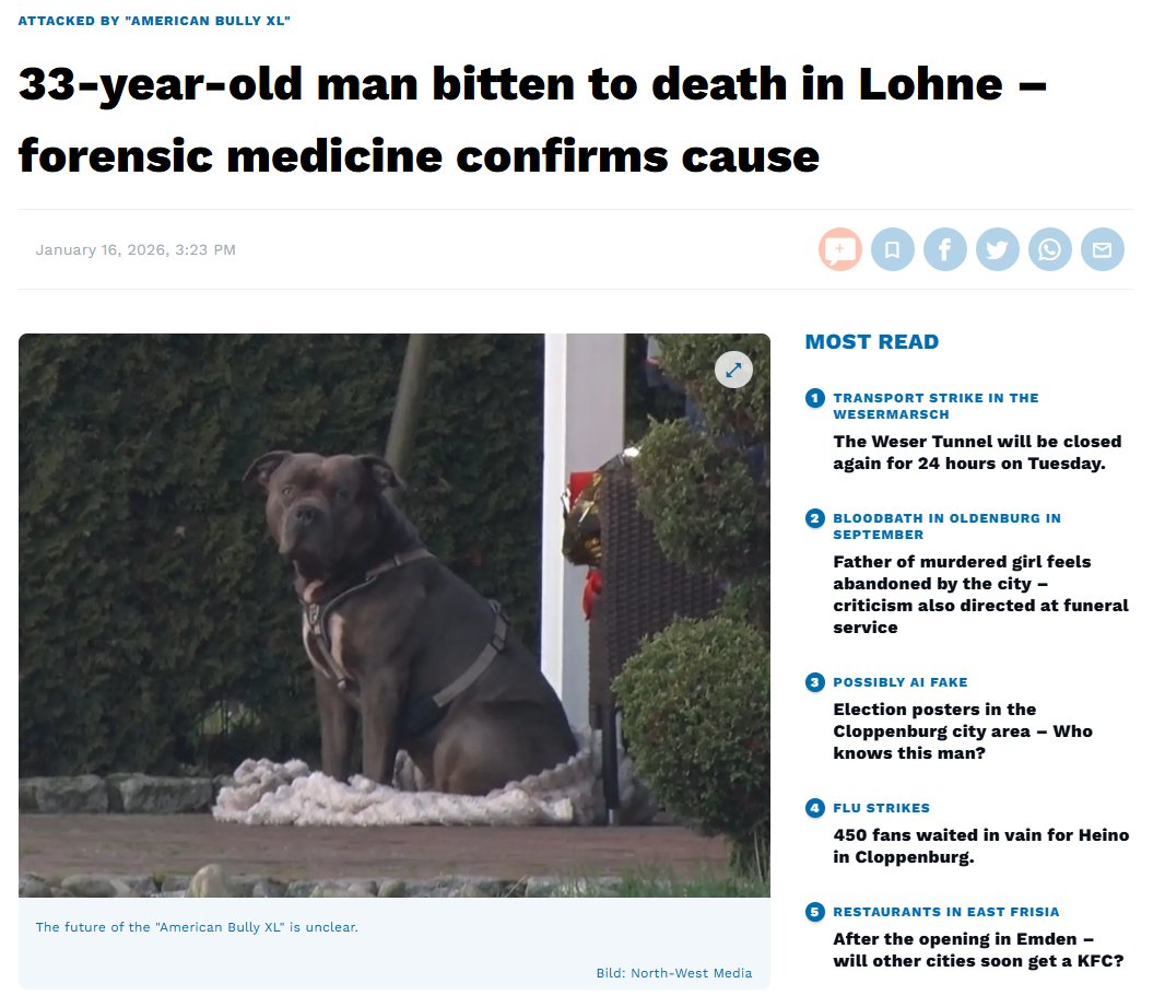 cremieuxrecueil's tweet photo. A 33-year-old man was just brutally killed by a pit bull in Germany.

In a familiar display of contemporary madness in Germany, there's now a petition with more than 10,000 signatures calling for this dog to be returned to the man's family instead of being put down. https://t.co/DAX4pIqwHJ