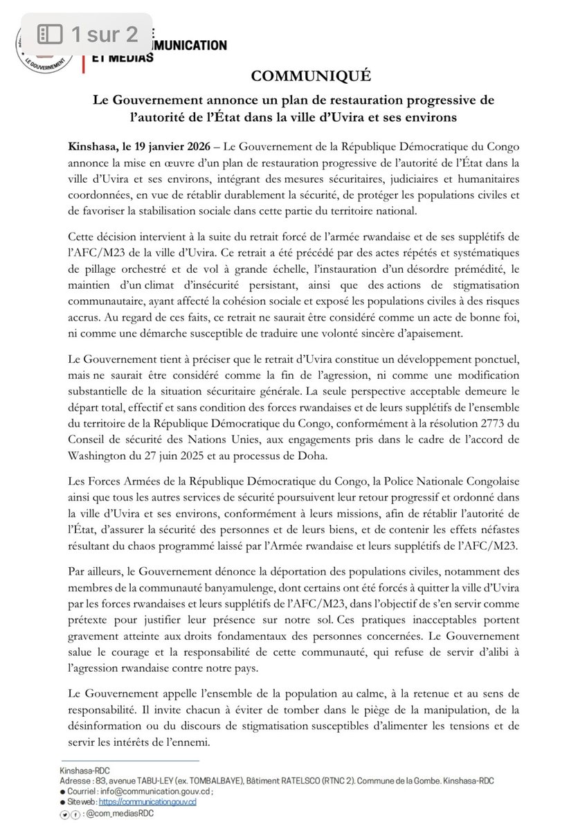 Ministère de la Communication et Médias/RDC tweet media