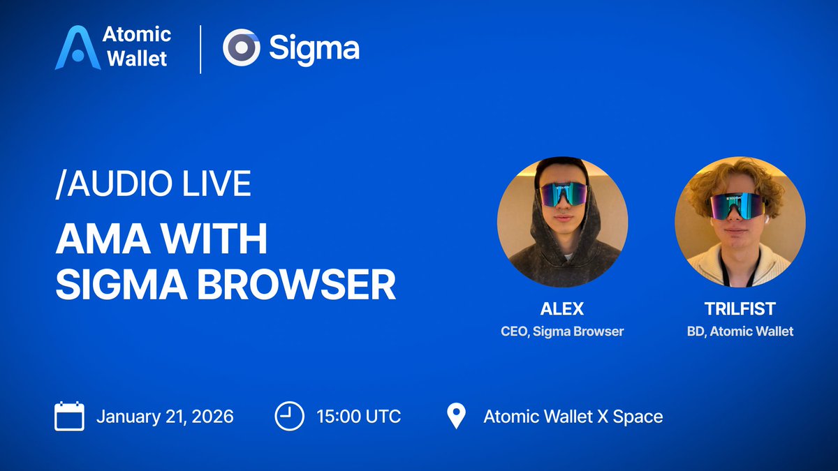 🎙️Privacy AMA is happening on Jan 21, 2025, 15PM UTC on X Spaces!

 💰100 $USDT + 50.000 SIGMA TOKENS prize pool for 5 lucky winners await

Here’s how to join:
- Follow <a href="/AtomicWallet/">Atomic - Crypto Wallet</a> and <a href="/Sigma_Browser/">Sigma Browser</a>
- ❤️ Like, Quote retweet this post and Tag 3 friends

 ⚠️You must have Atomic