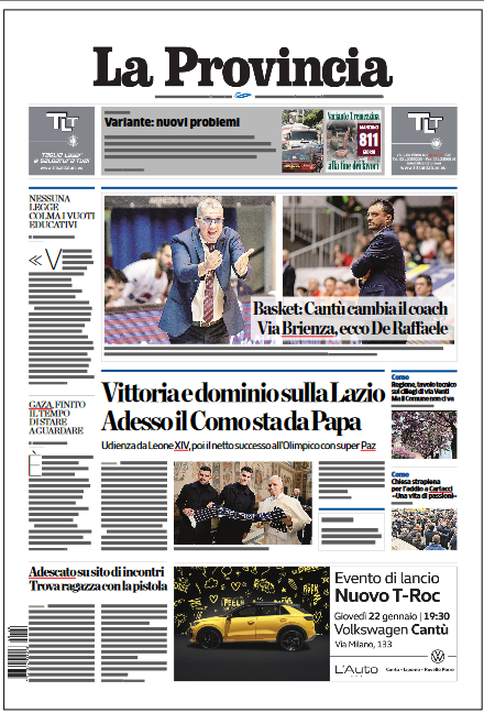 laprovinciadico's tweet photo. La #primapagina de @laprovinciadico di #martedì20gennaio2026
E le altre, con l'inserto #Diogene, sono qui:
https://t.co/0W5046JtWt https://t.co/znw1ngXTeT