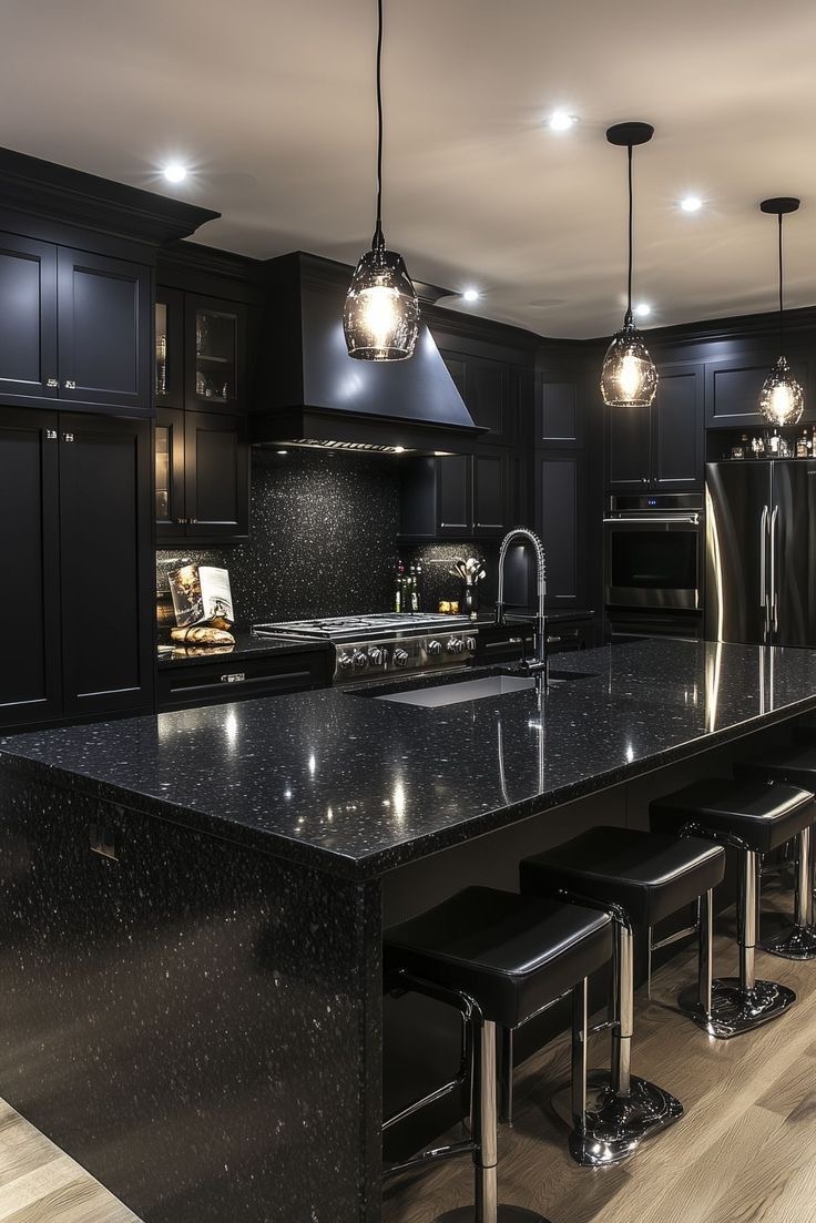 HOUSEPORN___'s tweet image. Full black kitchen