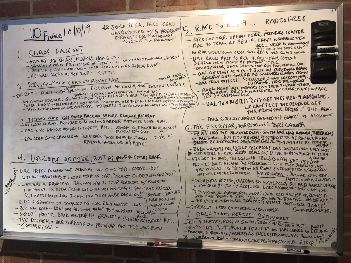 For those interested in screenwriting or TV storytelling, here is what a first pass at breaking an episode of STAR TREK: PRODIGY looked like.

(Yes, it’s my handwriting. Yes, I know it looks like the Zodiac killer wrote this.)