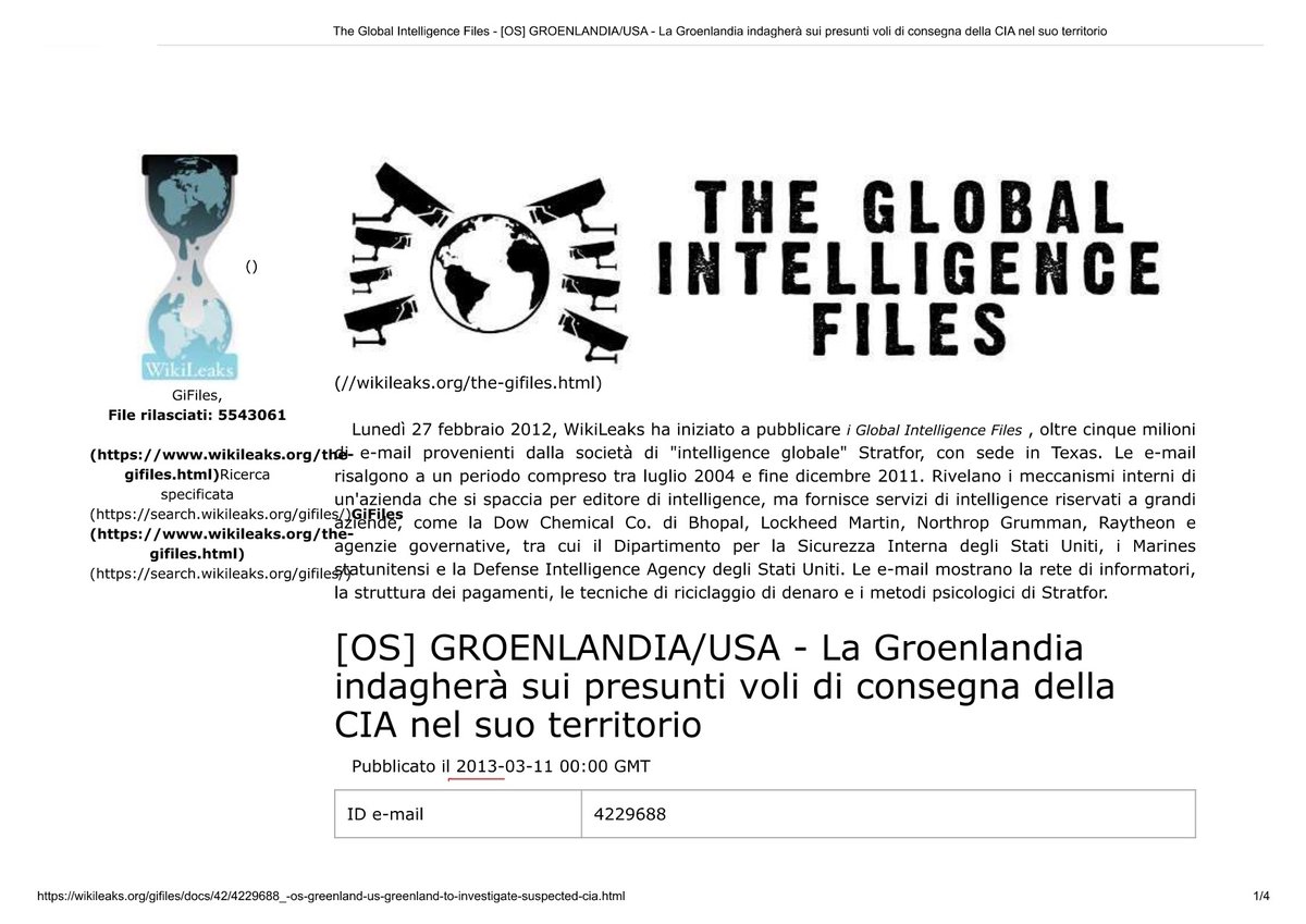 Wikileaks_Ita's tweet photo. La #Danimarca ha permesso alla #CIA di usare il suo spazio aereo per operazioni di illegali di #ExtraordinaryRendition senza avvisare la #Groenlandia (2013) https://t.co/ijsct8Cy8y
