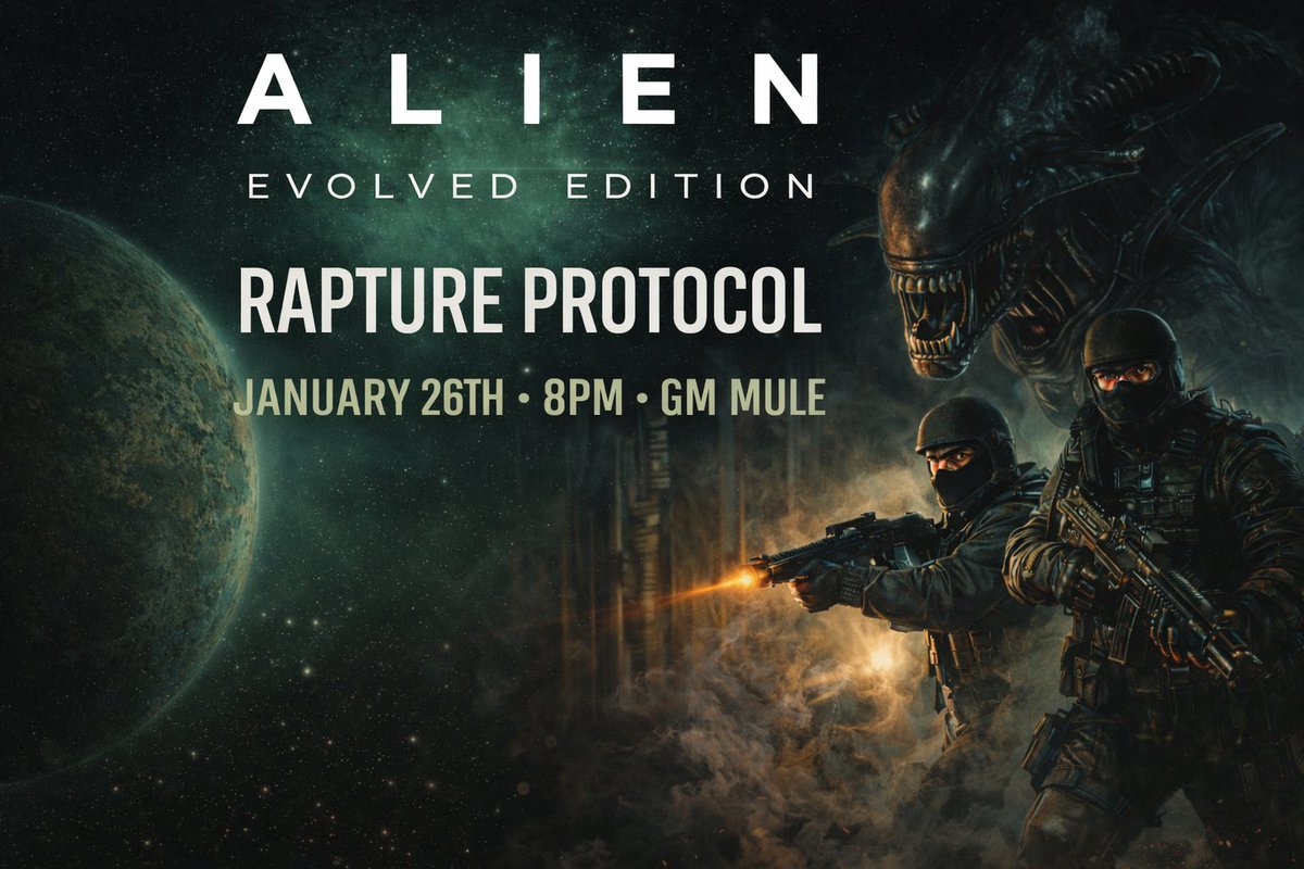 tales_infinite's tweet photo. 🚨 January 26th – 8PM UK 📷
📷 Rapture Protocol – Part 3
📷 GM: Mule Sci-fi horror, rising tension, and consequences incoming.
📷 https://t.co/D53OiKqb9s
@FreeLeaguePub
#AlienRPG #AlienEvolved #TTRPG #ActualPlay #SciFiHorror #RPGStream https://t.co/ymndY0zojG