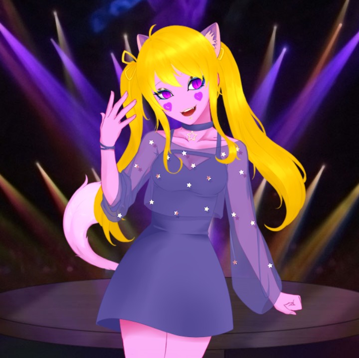 CalliopeKitty23's tweet photo. @DeleteAlliance This is my Hellaverse oc, Calliope Kariselle, she's a pink cat sinner with blonde hair and purple hearts on her cheeks. She's the overlord of fashion and magic. (The whites of the eyes are supposed to be purple and the irises are magenta). https://t.co/MxegnEfPct