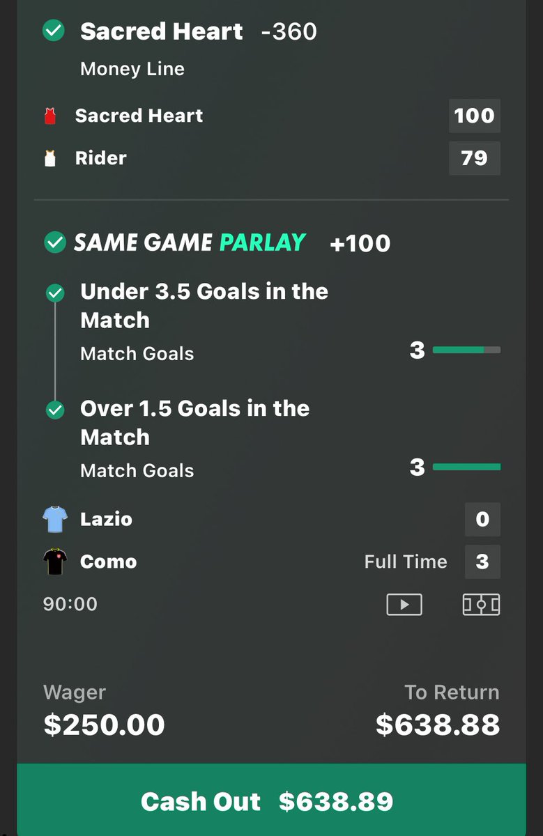 OnTopPicks's tweet image. Some people watch games for fun.
I watch games for PROFIT. 💰 

$250 turned into $638 on a LIVE parlay.
Sacred Heart + Lazio/Como = easy math. ✅ 

If you’re still betting blind, that’s cool…
But my inbox stays open for people who like money. 💸

#bettingtips | #JoinVIP