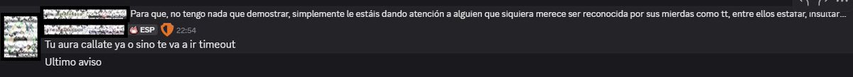 Qué bien que en el Discord más grande de Valorant España hayan hecho un canal de voz exclusivo para  "Celebrar la vuelta de TTBlue".

Supongo que será por su buen comportamiento.

Gente quejándose de meter a alguien así en la comunidad y el mod amenazando con timeouts.
Así se