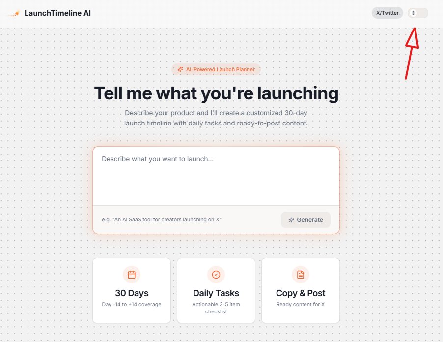 LaunchTimeline's tweet image. Also shipped a small update today:

LaunchTimeline AI now has a clean white mode