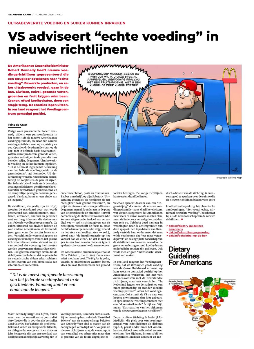 De Amerikaanse regering heeft de richtlijnen voor goede voeding veranderd. Het accent op eiwitten is sterker geworden en Amerikanen krijgen het advies om rustig aan te doen met koolhydraatrijke voedingsmiddelen zoals granen. Goed artikel van Toine de Graaf in de Andere Krant.
