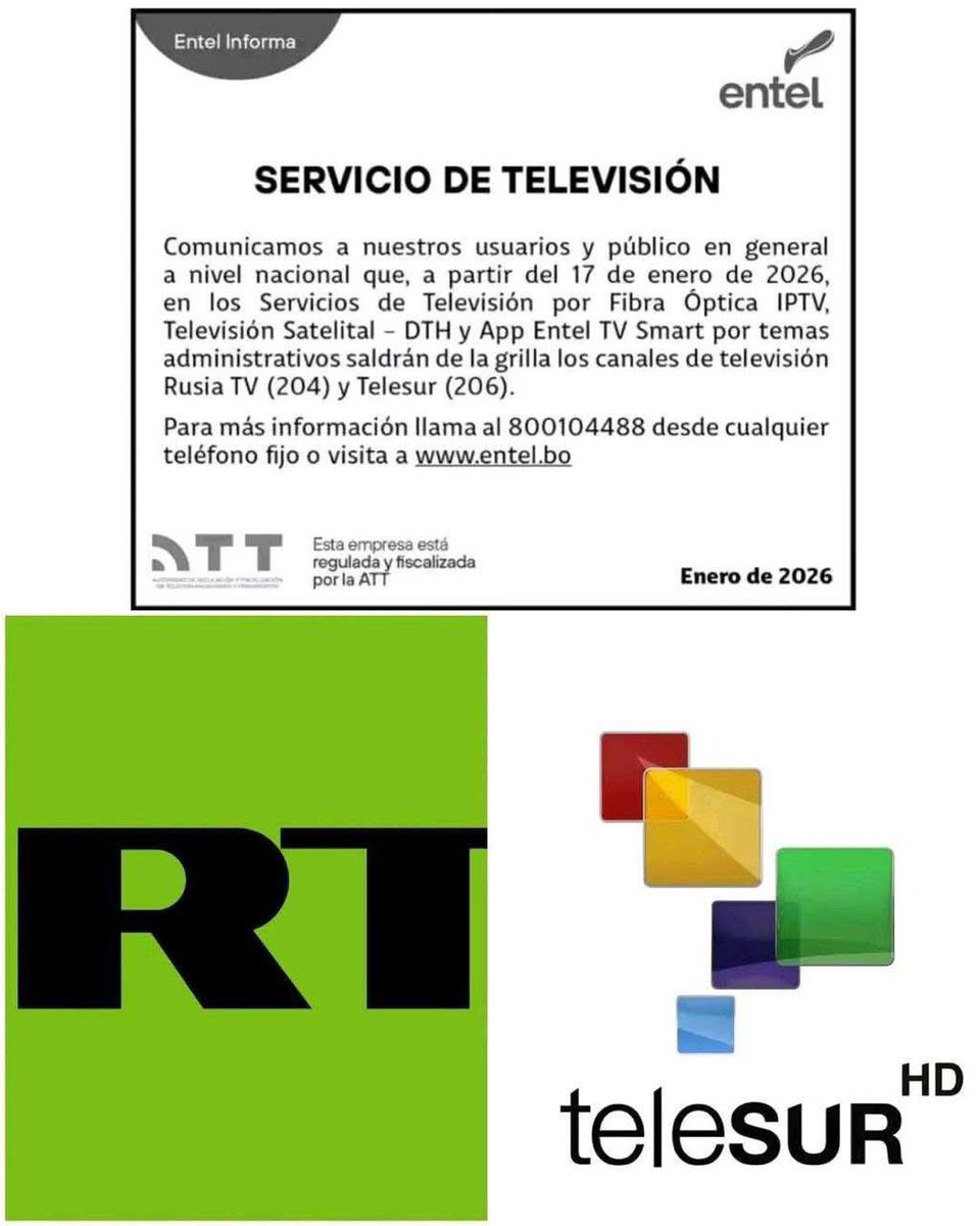 Cumpliendo instrucciones del gobierno de Estados Unidos y vulnerando de manera flagrante los derechos a la información y a la comunicación del pueblo boliviano, el gobierno ha decidido censurar a las cadenas internacionales <a href="/teleSURtv/">teleSUR TV</a> y <a href="/ActualidadRT/">RT en Español</a>.
Este hecho constituye un