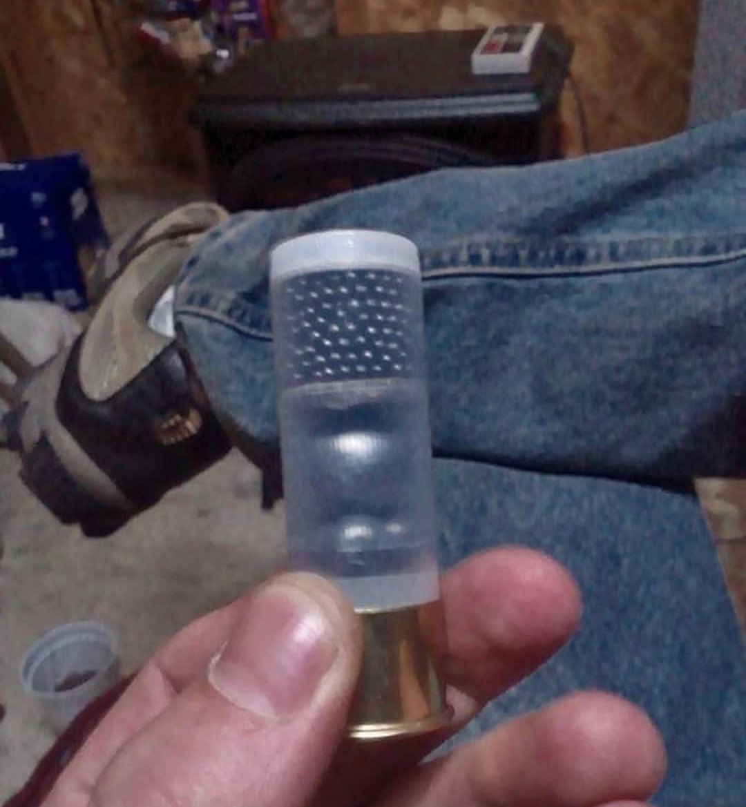 This shotgun load is called the “kitchen sink”

#8 birdshot, three  00 buck, and a .58 caliber musket ball.