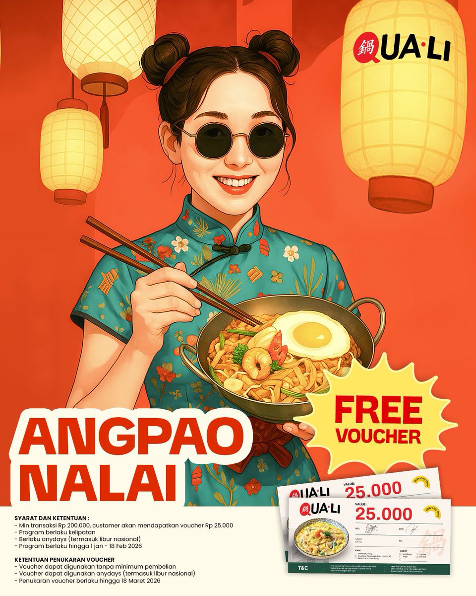 Makan enak dapat rezeki✨️

Hai Sobat JoCy!
QUA·LI bagi-bagi ANGPAO buat kamu 🧧

Makan bareng, ketawa bareng, hoki bareng.
Imlek makin lengkap di QUA·LI 🥢🔥

#QUALI #QualiTime
#PromoImlek #chinesefood #JogjaCityMall