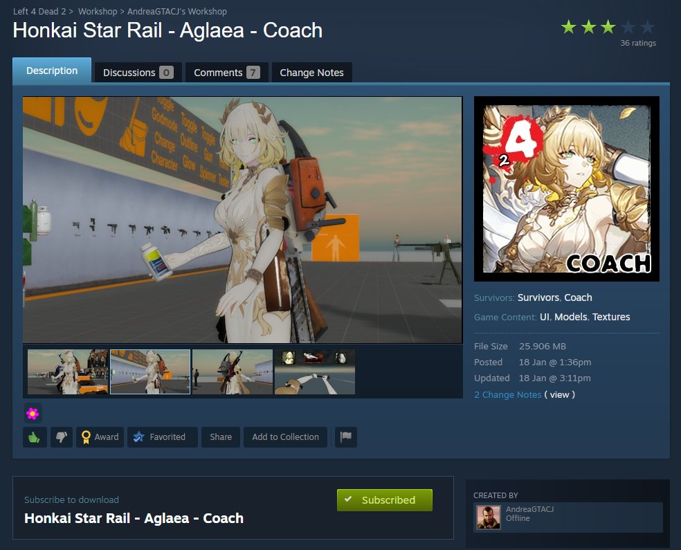 Hello everyone, I commissioned someone to make an Aglaea mod for Left 4 Dead 2! It's public, so enjoy!