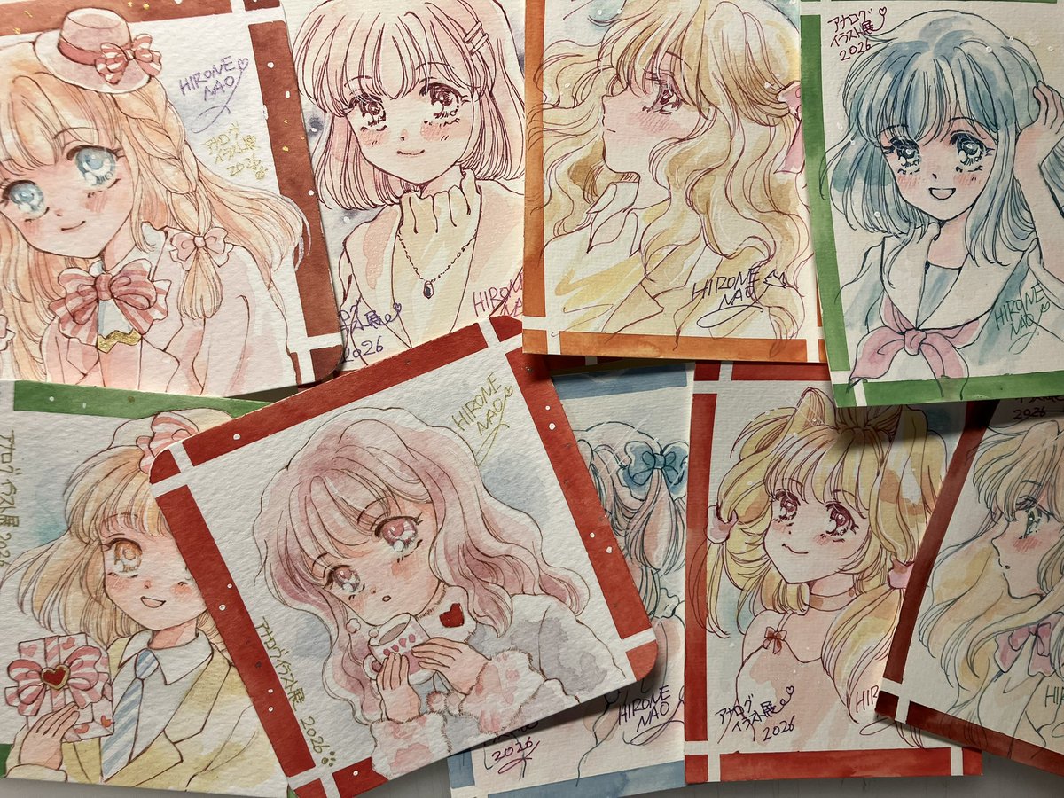 アナログイラスト展 #川崎文具店 サインカード🌸ドローイング色々 絵具