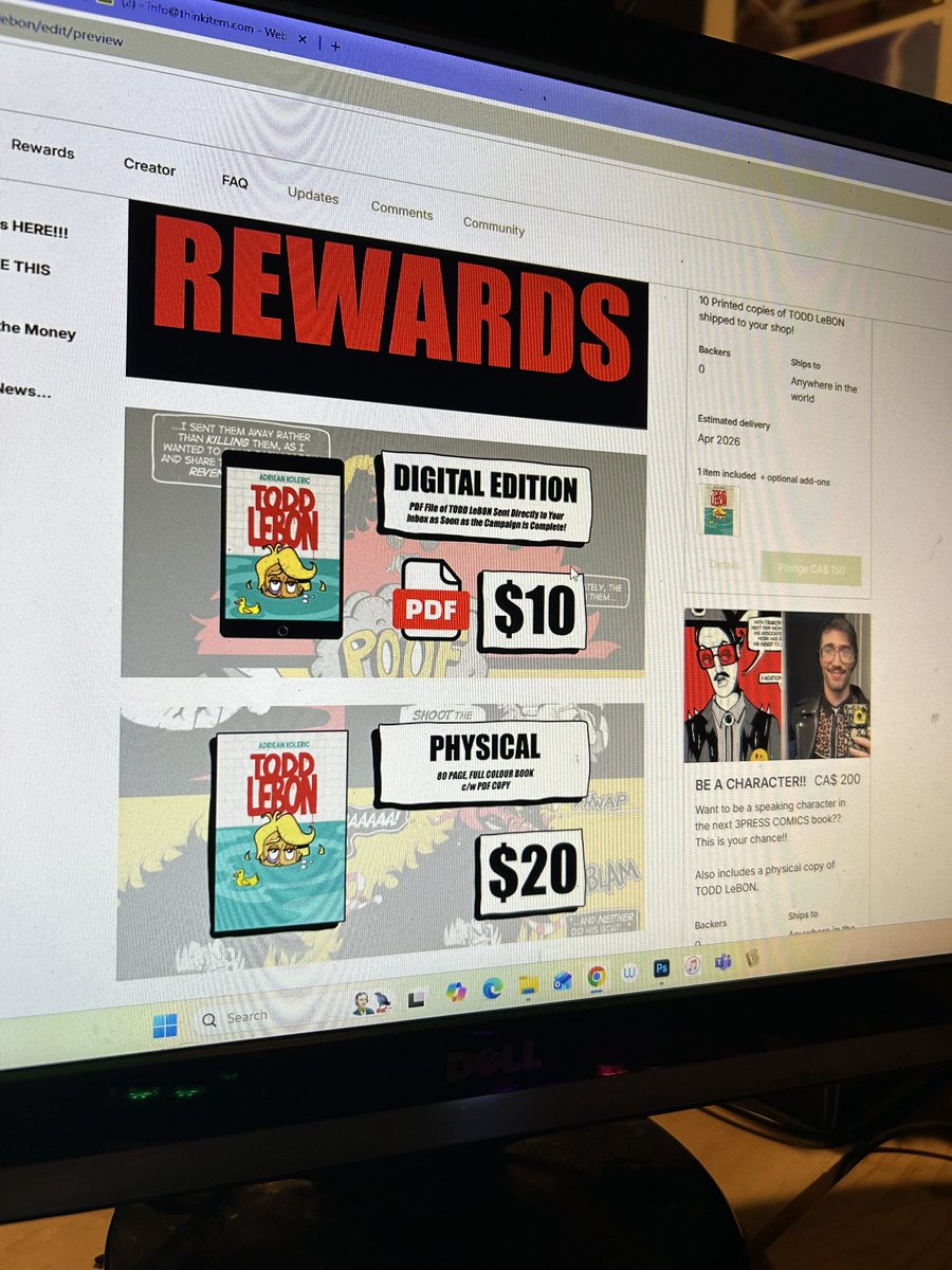 AdrieanKoleric's tweet image. WIP on the TODD LeBON kickstarter page. Should be done by end of the month and then will decide on launch date after. Prices are in Canadian. 

Prelaunch page to follow for notification…

kickstarter.com/projects/3pres…