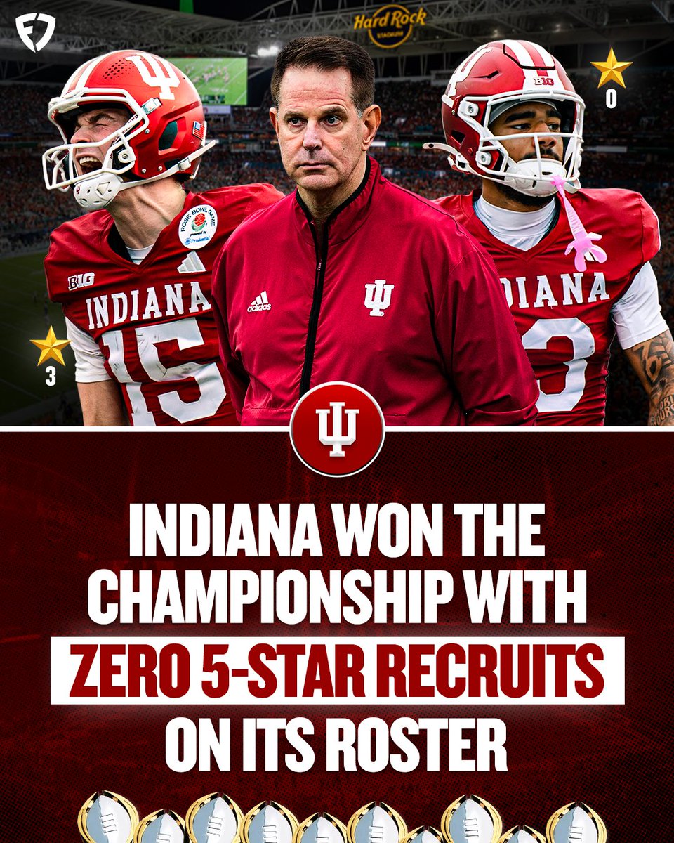 FanDuel's tweet image. CRAZY: Indiana just won the National Championship with ZERO 5-star recruits 😱

Incredible.

#NeverDaunted