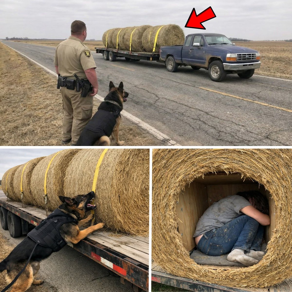 Mr_Husky1's tweet image. K9 Kept Barking at Hay Bales on Highway, Deputy Cut It Open and Turned Pale!

Sheriff's Deputy Ryan Miller stopped a battered pickup hauling massive hay bales on a desolate stretch of Highway 80.

The driver nervously claimed he was delivering feed, but his hands shook…