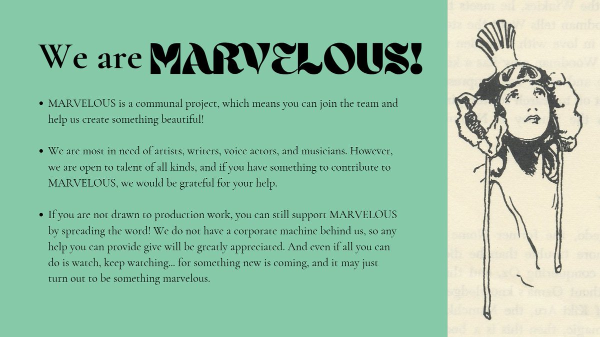 MARVELOUSOFOZ's tweet photo. Do you want to learn more about MARVELOUS? Read the slides below for additional info about the communal project based on The Wonderful Wizard of Oz's first sequel!
Check the link in our description if you want to join the team and stay tuned for more news on the project! https://t.co/o1I0S4J9kZ