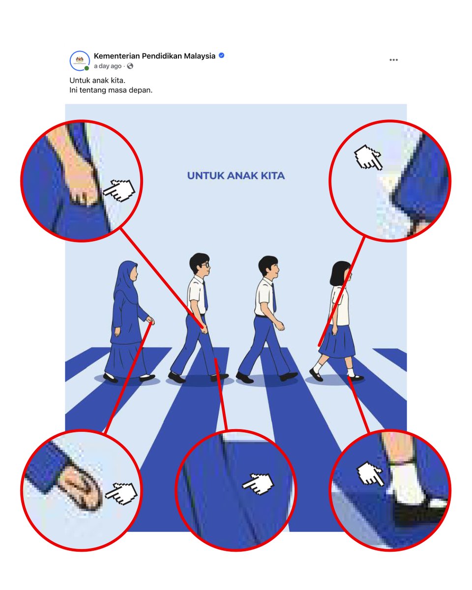 kuasasiswa's tweet image. Pilih jawapan yang tepat
A. human error (designer buat kerja cincai, janji duit masuk)
B. AI-generated (designer malas lukis sendiri, janji duit masuk)

😂😂😂 #MADANIbekerja