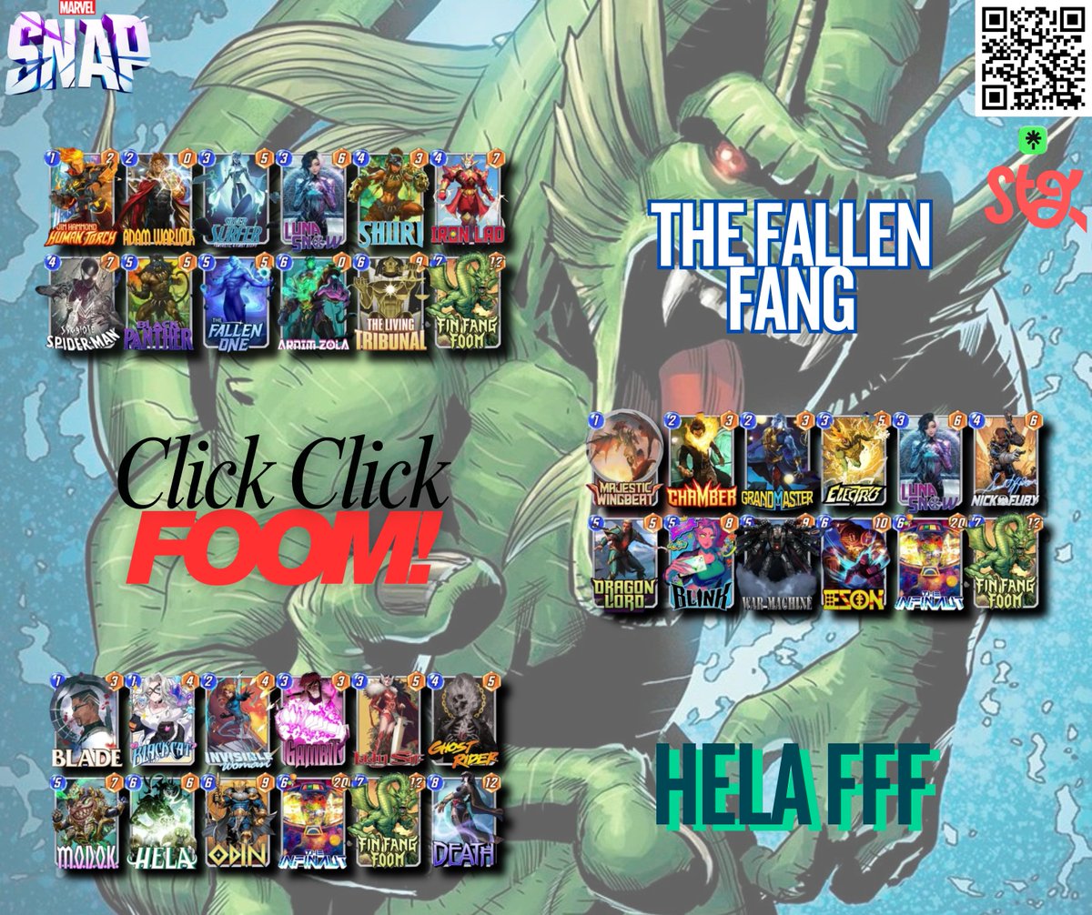 SuperTechGod's tweet image. It's Almost #FinFangFoom Day! 
Here are the three decks I will be playing at Refresh!

#marverlsnap #dragons