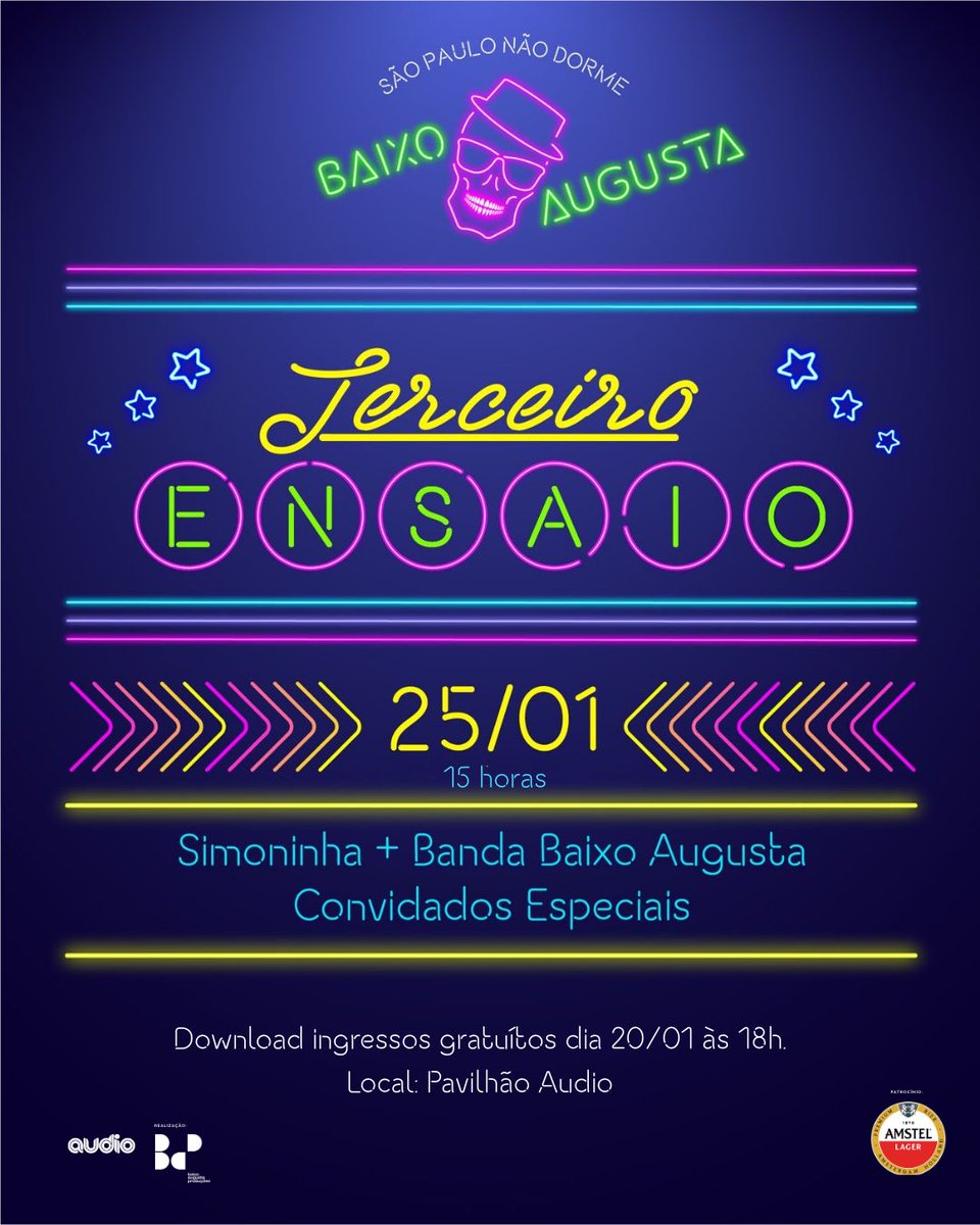 bloco_augusta's tweet image. 🎉  Acadêmicos do Baixo Augusta 2026 
🪩 São Paulo não dorme! 🌃⚡️

Domingo (25/01) será nosso 3ºEnsaio 🎉 

📣📣📣 ATENÇÃO!!!! AMANHÃ (20/01) às 18h vamos liberar aqui no Instagram o link para o download gratuito dos ingressos para o 3º Ensaio. 

FIQUEM LIGADOS NOS STORIES!!